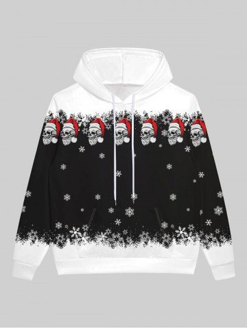 Gothic Skulls Santa Claus Snowflake Print Pocket Fleece Lining Pullover Hoodie For Men