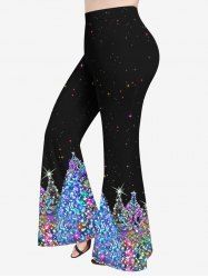 Pantalon Évasé Imprimé Arbre de Noël et Galaxie à Paillettes 3D Grande Taille - Multi-A 6X