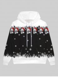 Gothic Skulls Santa Claus Snowflake Print Pocket Fleece Lining Pullover Hoodie For Men -  