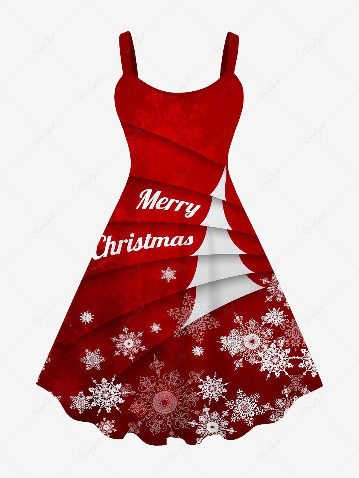 Plus Size 3D Layered Snowflake Christmas Tree Letters Print Ombre Tank Dress Rouge 6X