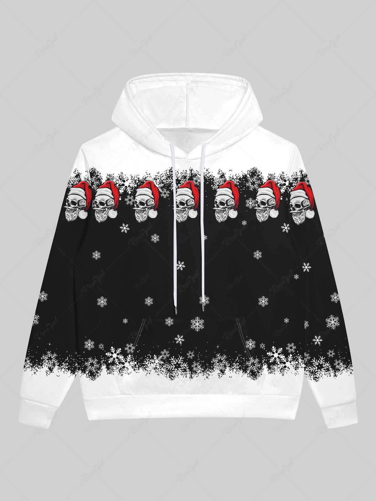 Shop Gothic Skulls Santa Claus Snowflake Print Pocket Fleece Lining Pullover Hoodie For Men  