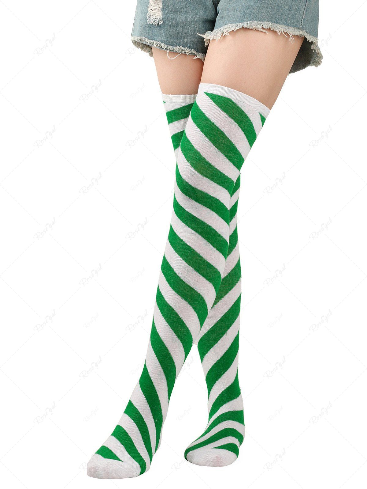 Hot Christmas Fashion Diagonal Striped Printed Over The Knee Socks  