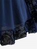Plus Size Braided Panel Ruched Floral Lace Bell Sleeves T-shirt and Skull Grommets Lace Up Leggings Outfit -  
