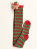 Christmas Bear Red Green Striped Over The Knee Socks -  