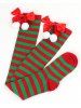 Fashion Christmas Bowknot Fluffy Ball Striped Printed Over The Knee Socks -  