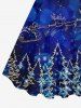 Robe Brillante Bouclée 3D Sapin de Noël et Flocon de Neige Imprimés de Grande Taille - Bleu profond 1X