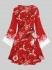Plus Size Flare Sleeves Snowman Snowflake Elk Bell Christmas Graphic Print Ombre A Line Dress -  