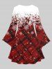 Plus Size Christmas Snowflake Plaid Colorblock Glitter 3D Printed Flare Sleeve Dress -  