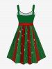 Plus Size Christmas Snowflake Colorblock Bowknot Lace Trim Glitter 3D Print Tank Dress -  