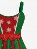 Plus Size Christmas Snowflake Colorblock Bowknot Lace Trim Glitter 3D Print Tank Dress -  