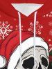 Sweat à Capuche Pull-over Gothique Lettres Crâne Chapeau de Noël et Flocon de Neige Imprimés en Laine avec Poche - Rouge 5XL
