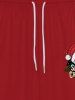 Pantalon de Survêtement avec Cordon de Serrage à Imprimé Crâne et Inscription pour Noël Style Gothique - Rouge XXS