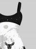 Robe Etoile Lune et Cerf de Noël Imprimés de Grande Taille - Noir 6X