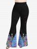 Pantalon Évasé Imprimé Arbre de Noël et Galaxie à Paillettes 3D Grande Taille - Multi-A XS