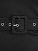 Gothic Applique Solid Buckle Grommet Belted Long Sleeves Bodycon Dress -  