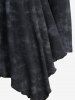 Gothic PU Panel Buckle Grommet Ruched Frilled Tie Dye Handkerchief Long Sleeves 2 in 1 T-shirt -  