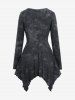 Gothic PU Panel Buckle Grommet Ruched Frilled Tie Dye Handkerchief Long Sleeves 2 in 1 T-shirt -  
