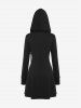 Gothic PU Panel Turn-down Collar Grommet Lace Up Braided Side Zip Hooded Coat -  