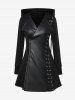 Gothic PU Panel Turn-down Collar Grommet Lace Up Braided Side Zip Hooded Coat -  