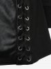 Gothic PU Panel Turn-down Collar Grommet Lace Up Braided Side Zip Hooded Coat -  