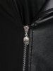 Gothic PU Panel Turn-down Collar Grommet Lace Up Braided Side Zip Hooded Coat -  