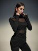 Gothic Mesh Panel Surplice High Neck Asymmetrical T-shirt -  