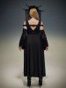 Gothic Flower Rose Lace Bell Sleeves Cold Shoulder Stripe Panel Ruched A Line Dress -  
