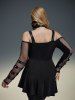 Gothic PU Panel Ruched Zipper Fishnet Off The Shoulder High Low T-shirt -  