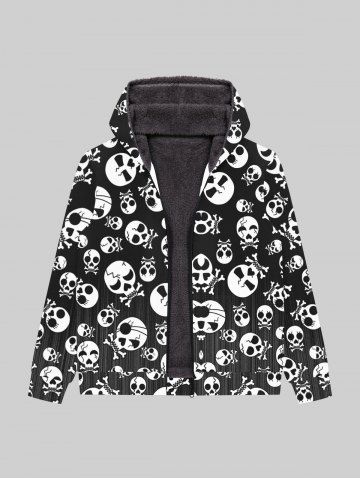 Gothic Skulls Print Halloween Full Zipper Pockets Fleece Lining Hoodie For Men - BLACK - M