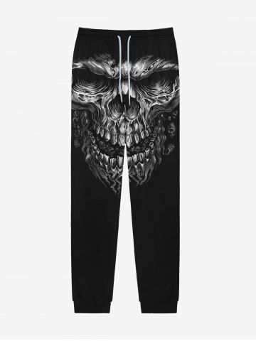 Gothic 3D Skull Print Halloween Pockets Drawstring Pull On Sweatpants For Men - BLACK - XL