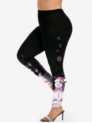Plus Size Christmas Tree Ball Light Snowman Snowflake Print Leggings -  