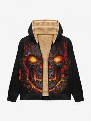 Gothic 3D Fire Flame Skull Print Halloween Full Zipper Pockets Fleece Lining Hoodie For Men -  