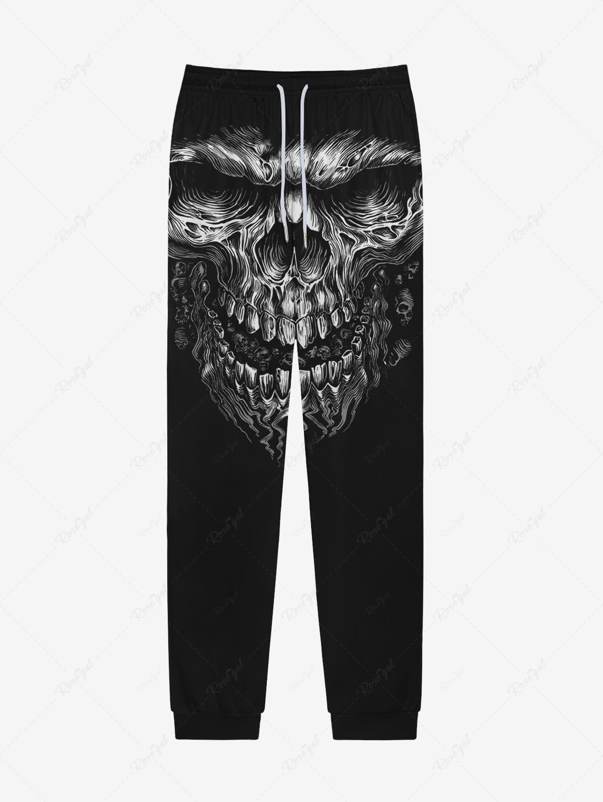 Pantalon de Survêtement D'Halloween Gothique 3D Crâne Imprimé avec Poches à Cordon Noir XS