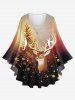 Glitter Sparkling Christmas Tree Elk Sequins Ombre Galaxy Printed Crisscross T-shirt and Flare Pants Plus Size Matching Set -  