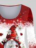 T-shirt Évasée Imprimé Père Noël Rennes et Flocon de Neige 3D Grande Taille - Rouge 