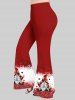 T-shirt Évasée Imprimé Père Noël Rennes et Flocon de Neige 3D Grande Taille - Rouge 