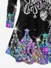 Plus Size Christmas Hat Tree Santa Claus Snowflake Sequins Glitter 3D Printed T-shirt and Flare Pants Outfit -  
