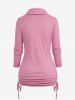 Plus Size Cowl Neck Detachable Collar Cinched Ruched Ribbed Solid Long Sleeves T-shirt - Rose clair 1X | US 14-16