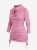 Plus Size Cowl Neck Detachable Collar Cinched Ruched Ribbed Solid Long Sleeves T-shirt -  