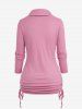 Plus Size Cowl Neck Detachable Collar Cinched Ruched Ribbed Solid Long Sleeves T-shirt -  