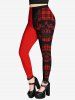 Gothic 3D Skulls Plaid Print Halloween Two Tone Colorblock Skinny Leggings -  