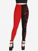 Gothic 3D Skulls Plaid Print Halloween Two Tone Colorblock Skinny Leggings -  