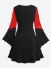 Gothic 3D Bloody Skulls Print Flare Sleeves Halloween A Line Dress -  