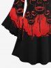 Gothic 3D Bloody Skulls Print Flare Sleeves Halloween A Line Dress -  