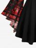 Gothic Grunge Ruined Plaid Print Flare Sleeves Lattice Long Sleeves T-shirt -  
