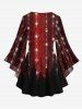 Plus Size Christmas Glitter Sparkling Colorblock Lace Print Lattice Flare Sleeves Party T-shirt -  