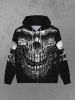 Gothic 3D Skull Print Halloween Full Zipper Drawstring Pocket Hoodie For Men -  