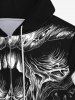 Gothic 3D Skull Print Halloween Full Zipper Drawstring Pocket Hoodie For Men -  
