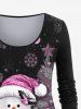 Plus Size Christmas Tree Ball Snowman Snowflake Print T-shirt -  