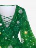 Plus Size Christmas Snowflake Glitter 3D Printed Lattice Flare Sleeves T-shirt -  